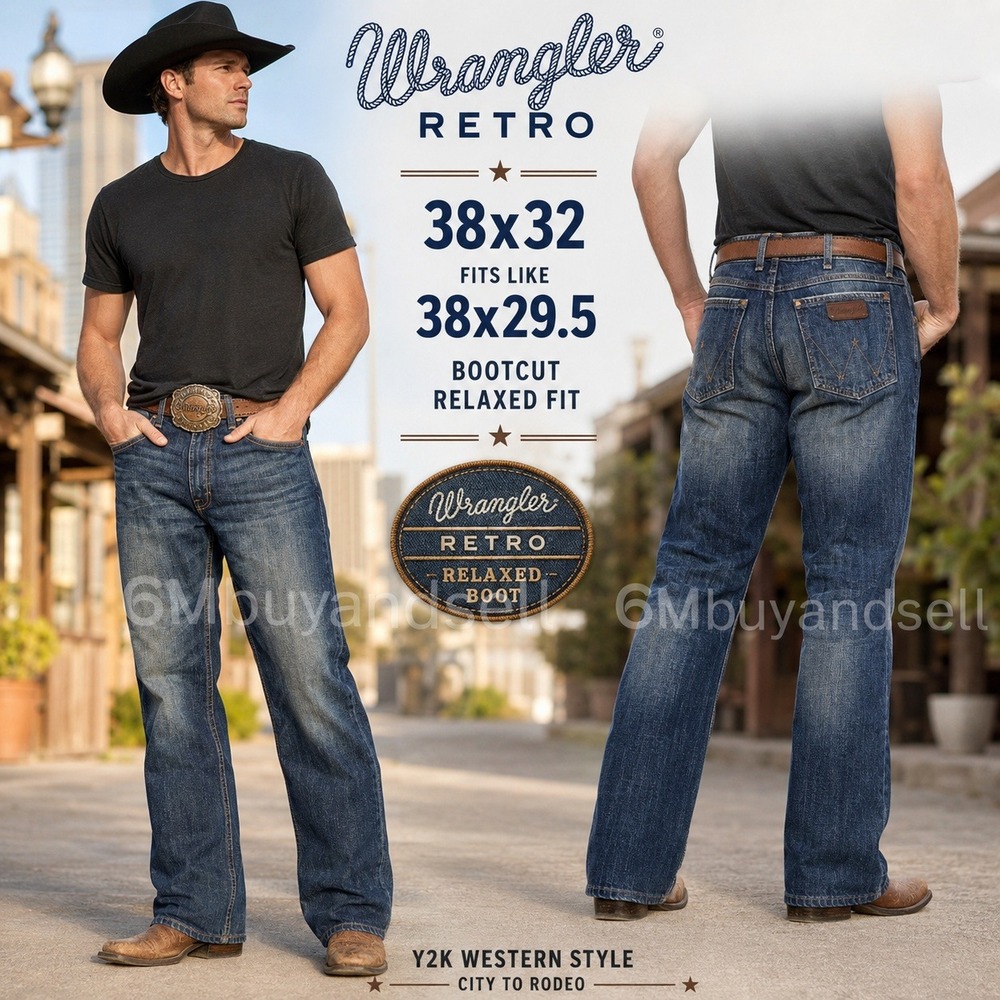 Wrangler Retro Relaxed Bootcut Jeans Mens 38x32 Fits 38x29.5 Dark Wash 10WRTJHJH